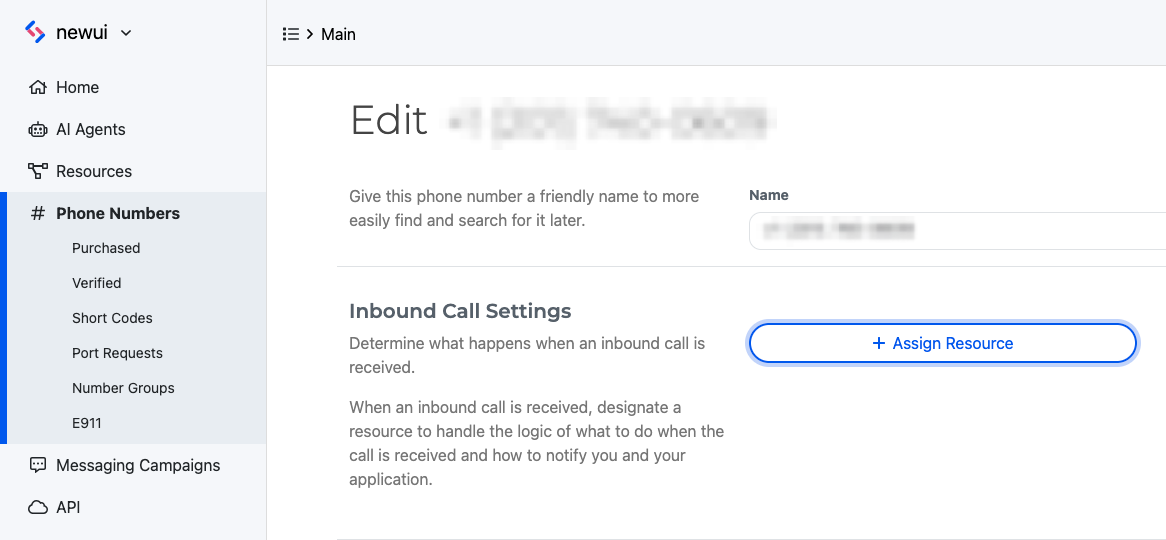 Assign resource to phone number