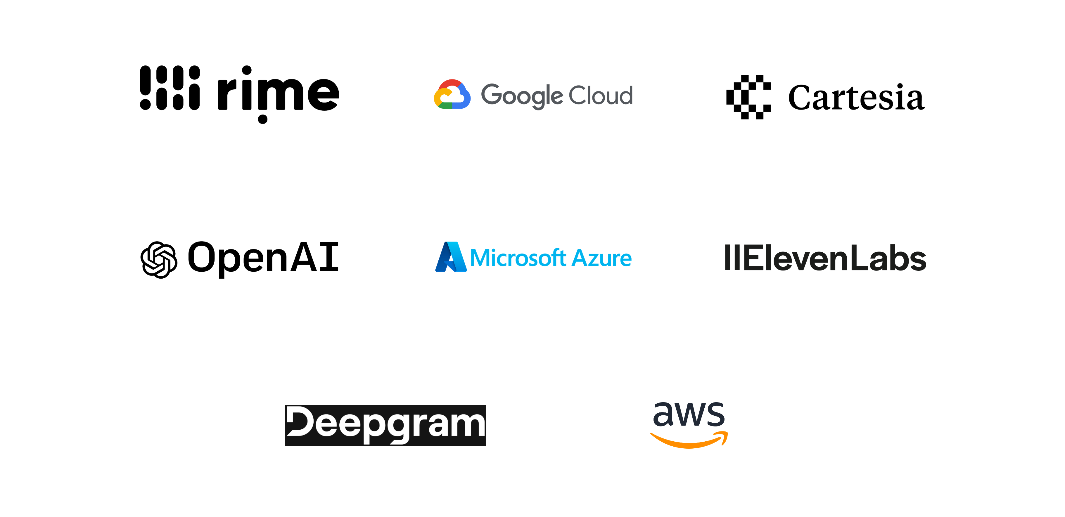 A grid of logos for TTS providers on the SignalWire platform.